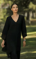 2 Pcs Black Fitting Cotton Dress of Long Kameez with Shalwar.